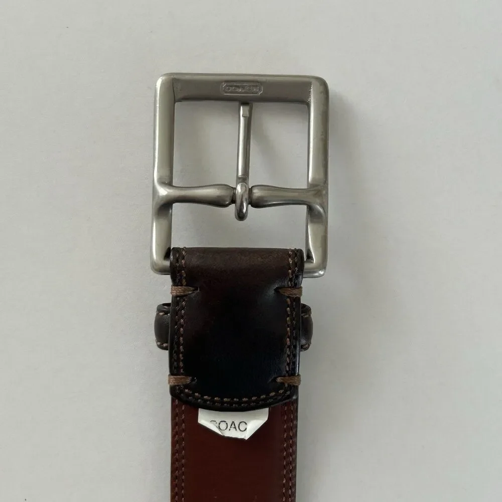 Coach Mens Leather Belt Brown Genuine Calfskin 3752 Silver Tone Brass Buckle 36